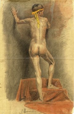  Adolfo Magrini  (Ferrara, 1876 - Milano, 1957) : Studio di nudo di giovinetto da tergo.  - Asta Libri, Grafica - Libreria Antiquaria Gonnelli - Casa d'Aste - Gonnelli Casa d'Aste