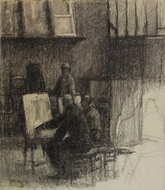  Georges-Pierre Seurat  (Parigi, 1859 - Gravelines, 1891) [cerchia di] : Interno di atelier.  - Asta Libri, Grafica - Libreria Antiquaria Gonnelli - Casa d'Aste - Gonnelli Casa d'Aste