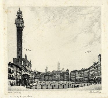  Antonio Carbonati  (Mantova, 1893 - Roma, 1956) : Piazza del Campo - Siena.  - Asta Libri, Grafica - Libreria Antiquaria Gonnelli - Casa d'Aste - Gonnelli Casa d'Aste
