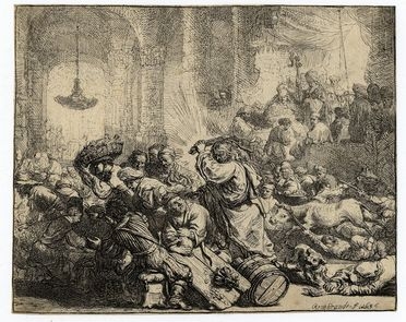  Rembrandt Harmenszoon van Rijn  (Leida,, 1606 - Amsterdam,, 1669) : Gesù scaccia i mercanti dal tempio.  - Asta Libri, Grafica - Libreria Antiquaria Gonnelli - Casa d'Aste - Gonnelli Casa d'Aste