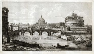  Luigi Rossini  (Ravenna, 1790 - Roma, 1875) : Veduta del Ponte, e Castello S. Angelo, in Roma.  - Asta Libri, Grafica - Libreria Antiquaria Gonnelli - Casa d'Aste - Gonnelli Casa d'Aste