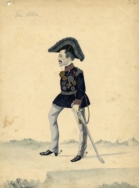  Melchiorre Delfico  (Teramo, 1825 - Portici, 1895) : Caricatura del generale Ulloa.  - Asta Libri, Grafica - Libreria Antiquaria Gonnelli - Casa d'Aste - Gonnelli Casa d'Aste