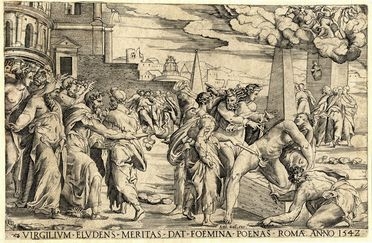  Enea Vico  (Parma,, 1523 - Ferrara,, 1567) : Virgilium eludens meritas dat foemina penas (La vendetta di Virgilio).  - Asta Libri, Grafica - Libreria Antiquaria Gonnelli - Casa d'Aste - Gonnelli Casa d'Aste