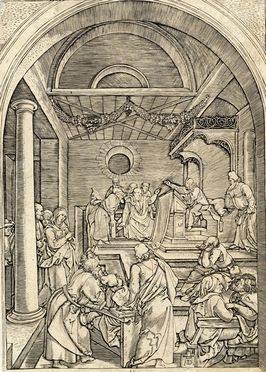  Marcantonio Raimondi  (Molinella,, 1480 - Bologna,, 1534) : Gesù dodicenne disputa nel tempio coi dottori.  Albrecht Drer  (Norimberga,, 1471 - 1528)  - Auction Books, Prints and Drawings - Libreria Antiquaria Gonnelli - Casa d'Aste - Gonnelli Casa d'Aste