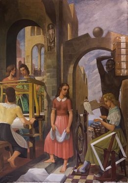  Giuseppe Valerio  (1896) [attribuito a] : Due donne che filano.  - Asta Design, Grafica - Libreria Antiquaria Gonnelli - Casa d'Aste - Gonnelli Casa d'Aste