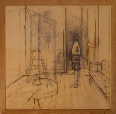  Guido Somar  (Milano, 1923 - 2003) : Studio per un interno con tappeto rosso.  - Asta Design, Grafica - Libreria Antiquaria Gonnelli - Casa d'Aste - Gonnelli Casa d'Aste