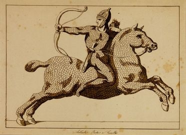  Bartolomeo Pinelli  (Roma, 1781 - 1835) [attribuito a] : Soldato Parto a cavallo.  - Asta Grafica, Dipinti ed Oggetti d'Arte dal XV al XX secolo - Libreria Antiquaria Gonnelli - Casa d'Aste - Gonnelli Casa d'Aste