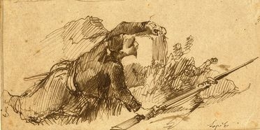  Emilio Lapi  (Firenze, 1822 - 1898) : Zuavo in agguato.  - Asta Grafica, Dipinti ed Oggetti d'Arte dal XV al XX secolo - Libreria Antiquaria Gonnelli - Casa d'Aste - Gonnelli Casa d'Aste