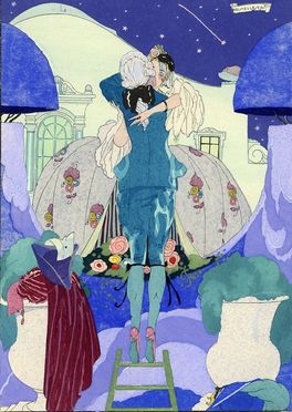  Umberto Brunelleschi  (Montemurlo, 1879 - Parigi, 1949) : La femme  l'eventail. Le baiser sur l'echelle. Coppia di pochoirs da La Guirlande ( n. 4 e n. 7).  - Asta Grafica, Dipinti ed Oggetti d'Arte dal XV al XX secolo - Libreria Antiquaria Gonnelli - Casa d'Aste - Gonnelli Casa d'Aste