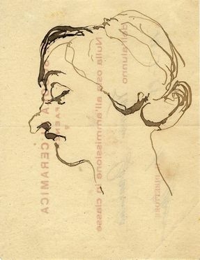  Domenico Rambelli  (Faenza, 1886 - Roma, 1972) : Profilo femminile.  - Asta Grafica, Dipinti ed Oggetti d'Arte dal XV al XX secolo - Libreria Antiquaria Gonnelli - Casa d'Aste - Gonnelli Casa d'Aste