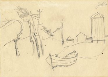  Franco Gentilini  (Faenza, 1909 - Roma, 1981) : Capanni al mare.  - Asta Grafica, Dipinti ed Oggetti d'Arte dal XV al XX secolo - Libreria Antiquaria Gonnelli - Casa d'Aste - Gonnelli Casa d'Aste