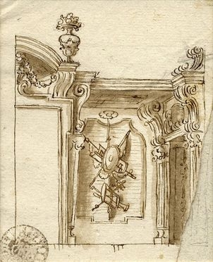  Mattia De Rossi  (Roma, 1637 - 1695) [attribuito a] : Particolare architettonico.  - Asta Grafica, Dipinti ed Oggetti d'Arte dal XV al XX secolo - Libreria Antiquaria Gonnelli - Casa d'Aste - Gonnelli Casa d'Aste