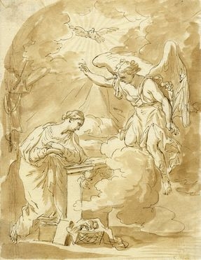  Domenico Piola  (Genova, 1627 - 1703) : Annunciazione.  - Asta Grafica, Dipinti ed Oggetti d'Arte dal XV al XX secolo - Libreria Antiquaria Gonnelli - Casa d'Aste - Gonnelli Casa d'Aste