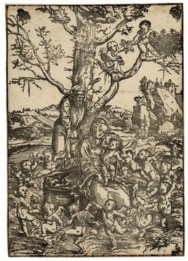  Lucas Cranach (il Vecchio)  (Kronach, 1472 - Weimar, 1553) : Riposo durante la fuga in Egitto.  - Asta Grafica, Dipinti ed Oggetti d'Arte dal XV al XX secolo - Libreria Antiquaria Gonnelli - Casa d'Aste - Gonnelli Casa d'Aste