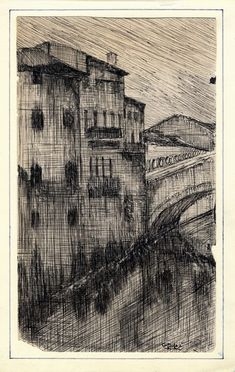  Ubaldo Oppi  (Bologna, 1889 - Vicenza, 1942) : Case sul fiume.  - Asta Stampe e Disegni XVI-XX secolo, Dipinti dell'800 e del '900. - Libreria Antiquaria Gonnelli - Casa d'Aste - Gonnelli Casa d'Aste