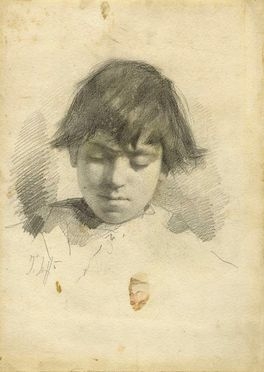  Tito Lessi  (Firenze, 1858 - 1917) : Volto di bambino.  - Auction Prints and Drawings XVI-XX century, Paintings of the 19th-20th centuries - Libreria Antiquaria Gonnelli - Casa d'Aste - Gonnelli Casa d'Aste
