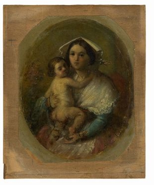  Italian school, 19th century : Donna con bambino.  - Auction Prints and Drawings XVI-XX century, Paintings of the 19th-20th centuries - Libreria Antiquaria Gonnelli - Casa d'Aste - Gonnelli Casa d'Aste