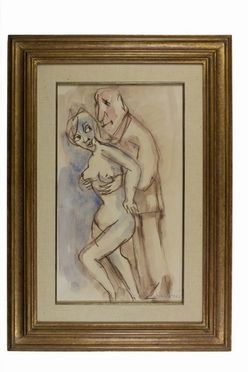  Mino Maccari  (Siena, 1898 - Roma, 1989) : Omino e ragazza nuda.  - Auction Prints and Drawings XVI-XX century, Paintings of the 19th-20th centuries - Libreria Antiquaria Gonnelli - Casa d'Aste - Gonnelli Casa d'Aste