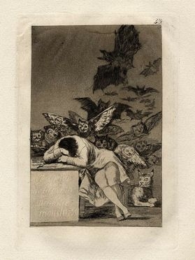  Francisco Goya y Lucientes  (Fuendetodos,, 1746 - Bordeaux,, 1828) : El sueno de la razn produce monstruos (Il sonno della ragione produce mostri).  - Asta Stampe e Disegni XVI-XX secolo, Dipinti dell'800 e del '900. - Libreria Antiquaria Gonnelli - Casa d'Aste - Gonnelli Casa d'Aste