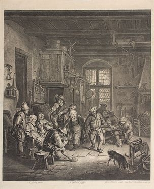  Jonas Suyderhoef  (Haarlem,  - 1686) : Coppia danzante all'osteria. Da Adriaen Van Ostade.  - Asta Stampe e Disegni XVI-XX secolo, Dipinti dell'800 e del '900. - Libreria Antiquaria Gonnelli - Casa d'Aste - Gonnelli Casa d'Aste