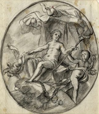  Domenico Piola  (Genova, 1627 - 1703) [attribuito a] : Allegoria della Fama (?).  - Asta Stampe e Disegni XVI-XX secolo, Dipinti dell'800 e del '900. - Libreria Antiquaria Gonnelli - Casa d'Aste - Gonnelli Casa d'Aste