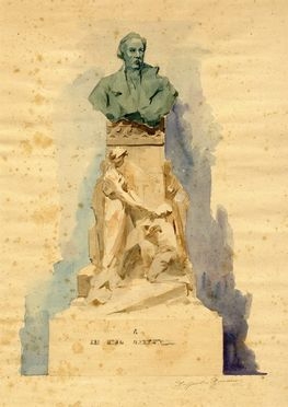  Raffaello Romanelli  (Firenze, 1856 - 1928) : Bozzetto per monumento con busto.  - Auction Prints and Drawings XVI-XX century, Paintings of the 19th-20th centuries - Libreria Antiquaria Gonnelli - Casa d'Aste - Gonnelli Casa d'Aste