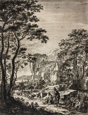 Jan Dirksz Both  (Utrecht,  - 1652) : Paesaggio con buoi al carro.  - Asta Stampe, Disegni e Dipinti dal XVI al XX secolo - Libreria Antiquaria Gonnelli - Casa d'Aste - Gonnelli Casa d'Aste
