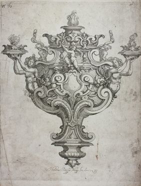  Orazio Scoppa  (Napoli, 1607 - Napoli, 1647) [da] : Progetto per lampada votiva.  - Asta Stampe, Disegni e Dipinti dal XVI al XX secolo - Libreria Antiquaria Gonnelli - Casa d'Aste - Gonnelli Casa d'Aste