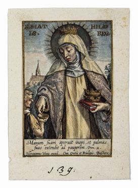  Hieronymus Wierix  (Anversa, 1553 - Anversa, 1619) [da] : Santa Elisabetta d'Ungheria.  - Asta Stampe, Disegni e Dipinti dal XVI al XX secolo - Libreria Antiquaria Gonnelli - Casa d'Aste - Gonnelli Casa d'Aste