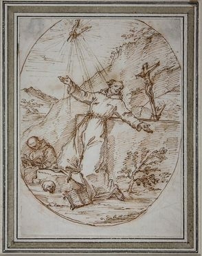  Giovan Gioseffo Dal Sole  (Bologna, 1654 - 1719) [attribuito a] : San Francesco stigmatizzato.  - Auction Prints, Drawings and Paintings from 16th until 20th centuries - Libreria Antiquaria Gonnelli - Casa d'Aste - Gonnelli Casa d'Aste