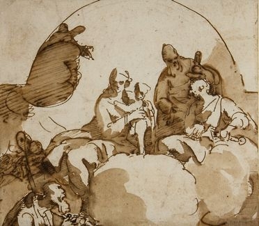  Francesco Allegrini  (Gubbio, 1587 - Roma, 1663) [attribuito a] : Sacra Famiglia e santi.  - Auction Prints, Drawings and Paintings from 16th until 20th centuries - Libreria Antiquaria Gonnelli - Casa d'Aste - Gonnelli Casa d'Aste