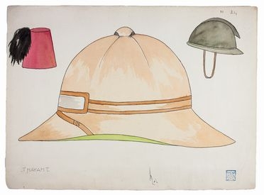  Thayaht [pseud. di Michahelles Ernesto]  (Firenze, 1893 - Marina di Pietrasanta, 1959) : Cappelli coloniali.  - Auction Prints, Drawings and Paintings from 16th until 20th centuries - Libreria Antiquaria Gonnelli - Casa d'Aste - Gonnelli Casa d'Aste