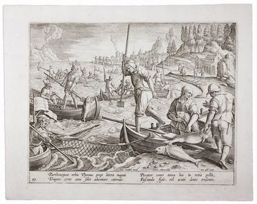  Adriaen Collaert  (Anversa, 1560 - 1618) : La pesca del tonno nel golfo di Napoli.  - Asta Stampe, Disegni e Dipinti dal XVI al XX secolo - Libreria Antiquaria Gonnelli - Casa d'Aste - Gonnelli Casa d'Aste