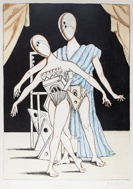  Giorgio De Chirico  (Volos, 1888 - Roma, 1978) : I Danzatori - I ballerini (Terza versione).  - Auction Prints, Drawings and Paintings from 16th until 20th centuries - Libreria Antiquaria Gonnelli - Casa d'Aste - Gonnelli Casa d'Aste
