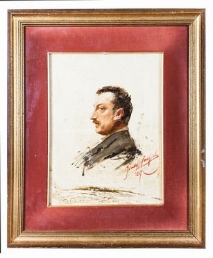  Giuseppe Cassioli  (Firenze, 1865 - 1942) : Ritratto virile.  - Asta Stampe, Disegni e Dipinti dal XVI al XX secolo - Libreria Antiquaria Gonnelli - Casa d'Aste - Gonnelli Casa d'Aste