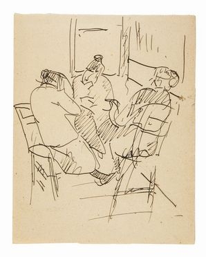  Lorenzo Viani  (Viareggio, 1882 - Ostia, 1936) : Donne sedute in conversazione.  - Asta Stampe, Disegni e Dipinti dal XVI al XX secolo - Libreria Antiquaria Gonnelli - Casa d'Aste - Gonnelli Casa d'Aste