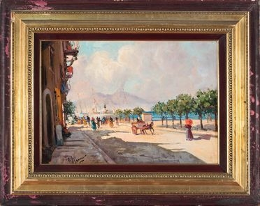  Salvatore Balsamo  (Napoli, 1894 - 1922) : Passeggiata sul lungomare a Napoli.  - Auction Prints, Drawings and Paintings from 16th until 20th centuries - Libreria Antiquaria Gonnelli - Casa d'Aste - Gonnelli Casa d'Aste