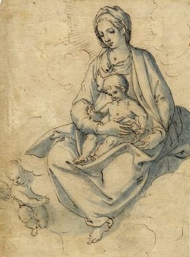  Giovanni Battista Paggi  (Genova, 1554 - 1627) [attribuito a] : Madonna in gloria col Bambino Ges.  - Auction Prints, Drawings and Paintings from 16th until 20th centuries - Libreria Antiquaria Gonnelli - Casa d'Aste - Gonnelli Casa d'Aste