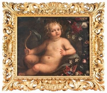 Cupido con arco contro una spalliera di fiori.  - Auction Prints, Drawings and Paintings from 16th until 20th centuries - Libreria Antiquaria Gonnelli - Casa d'Aste - Gonnelli Casa d'Aste