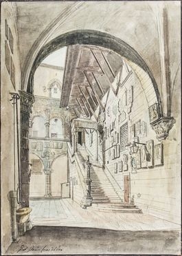  Giuseppe Gherardi  (Firenze, 1788 - 1884) : Cortile del Bargello.  - Auction Prints, Drawings and Paintings from 16th until 20th centuries - Libreria Antiquaria Gonnelli - Casa d'Aste - Gonnelli Casa d'Aste