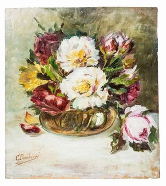  Gino Barbieri  (Cesena, 1885 - Monte Zomo, 1917) [attribuito a] : Vaso di rose.  - Asta Stampe, Disegni e Dipinti dal XVI al XX secolo - Libreria Antiquaria Gonnelli - Casa d'Aste - Gonnelli Casa d'Aste