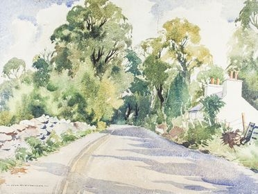  John Hobson Nicholson  (1911 - 1988) : Paesaggio con viale alberato.  - Asta Stampe, Disegni e Dipinti dal XVI al XX secolo - Libreria Antiquaria Gonnelli - Casa d'Aste - Gonnelli Casa d'Aste