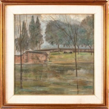  Raoul Dal Molin Ferenzona  (Firenze, 1879 - Milano, 1946) : Paesaggio con giardino.  - Auction Prints, Drawings and Paintings from 16th until 20th centuries - Libreria Antiquaria Gonnelli - Casa d'Aste - Gonnelli Casa d'Aste