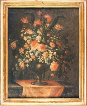  Anonimo del XVIII secolo : Vaso con composizione di fiori.  - Asta Stampe, Disegni e Dipinti dal XVI al XX secolo - Libreria Antiquaria Gonnelli - Casa d'Aste - Gonnelli Casa d'Aste