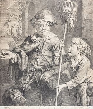  Cornelis Visscher  (Haarlem, 1629 - 1658) : Il cacciatore di topi.  - Asta Stampe, Disegni e Dipinti dal XVI al XX secolo - Libreria Antiquaria Gonnelli - Casa d'Aste - Gonnelli Casa d'Aste