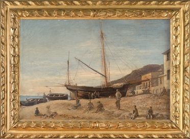  Italian school, 19th century : Cantiere navale.  - Auction Prints, Drawings and Paintings from 16th until 20th centuries - Libreria Antiquaria Gonnelli - Casa d'Aste - Gonnelli Casa d'Aste