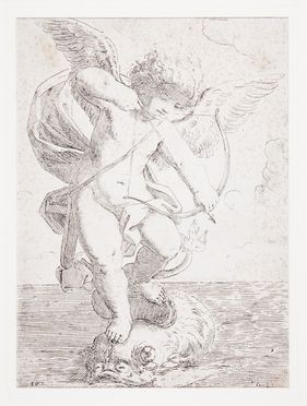  Gerolamo Scarsello  (Bologna, 1624) : Eros con arco e freccia su un delfino.  - Asta Stampe, Disegni e Dipinti dal XVI al XX secolo - Libreria Antiquaria Gonnelli - Casa d'Aste - Gonnelli Casa d'Aste