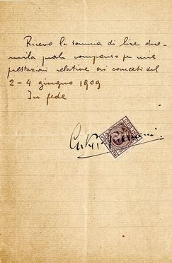  Toscanini Arturo : Ricevuta di pagamento con firma autografa.  - Asta Libri, Manoscritti e Autografi - Libreria Antiquaria Gonnelli - Casa d'Aste - Gonnelli Casa d'Aste