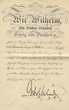  Wilhelm II - Imperatore di Prussia e Germania : Documento con firma autografa.  - Auction Books, Manuscripts & Autographs - Libreria Antiquaria Gonnelli - Casa d'Aste - Gonnelli Casa d'Aste