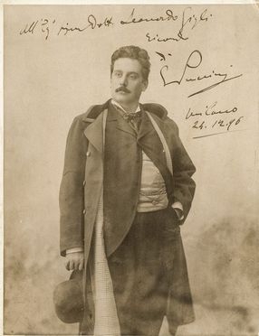  Giacomo Puccini : Ritratto fotografico con dedica e firma autografa.  - Auction Books, Manuscripts & Autographs - Libreria Antiquaria Gonnelli - Casa d'Aste - Gonnelli Casa d'Aste